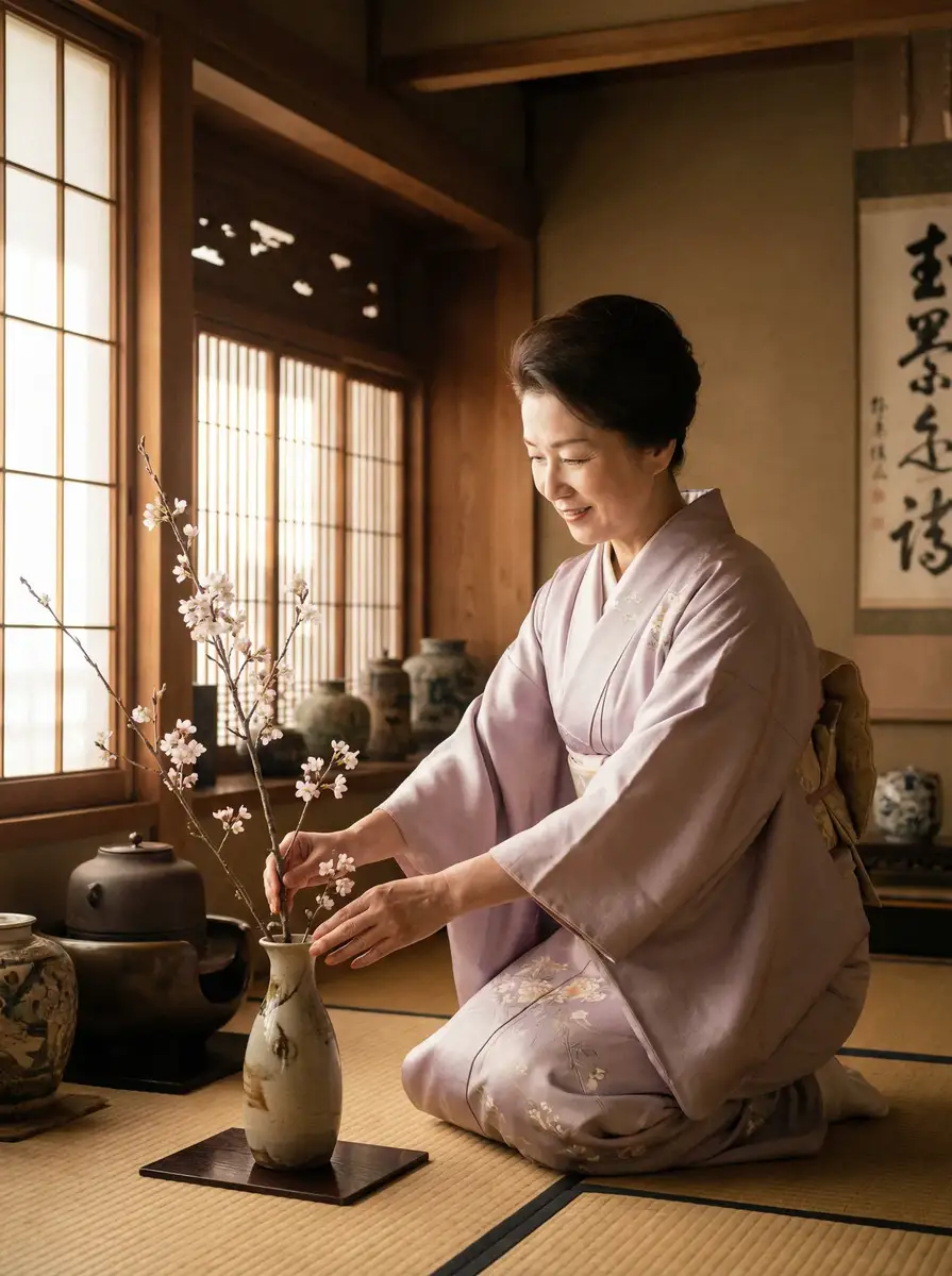 一位优雅的 《51视频》- 51视频自媒体在线观看~吃瓜爆料51视频 在和室中插花